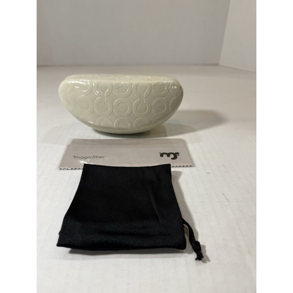 Coach White Designer Signature C Clamshell Hard Glasses Case,Pouch & Clean Cloth